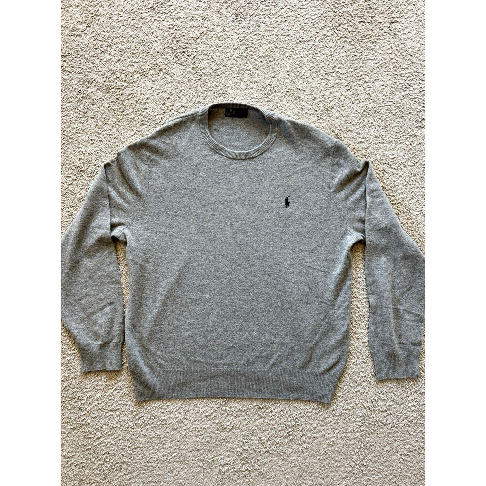 Polo Ralph Lauren Men's XL Gray Solid Knit Crew Neck Pullover Sweater Logo